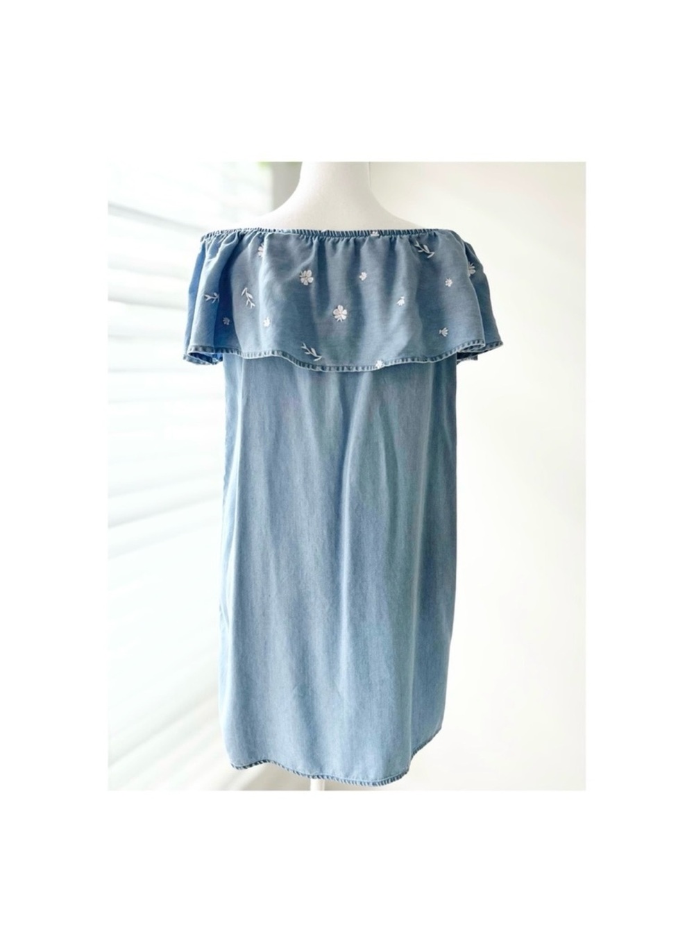 Simons Light Blue Off-Shoulder Ruffle Tunic - Picture 3 of 6